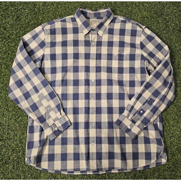 LL Bean Traditional Fit Plaid Button Up Long Sleeve Shirt Men's XL Regular Blue - Picture 1 of 8